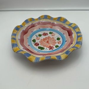 World Bazaars Inc. Serving Bowl Dish Multicolor Hand Painted Ruffled